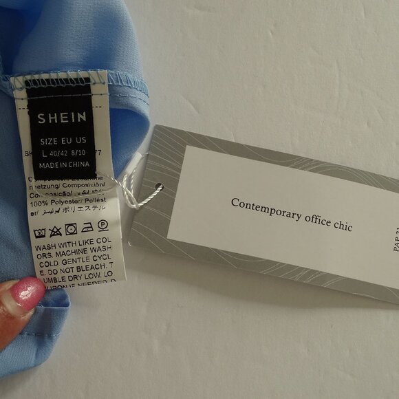 Shein Blue Sleeveless VNeck Tank Top Women Size L 8 10  Contemporary Office Chic - Picture 4 of 8